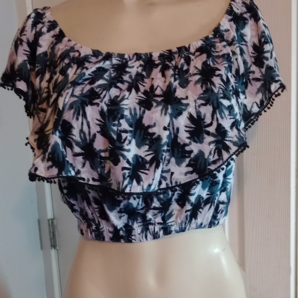 Lush Black and White Floral Crop Top